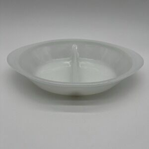 Glasbake Milk Glass Divided Serving Dish Oval J2352 White Vintage USA Made